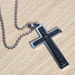 Stainless Steel Cross Pendant Lord's Prayer Charm And Necklace